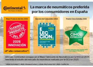 Doblete de Continental al ganar los premios ‘Cinco Estrellas 2026’ y ‘Elección del Consumidor 2026’, votados por los usuarios Continental premios 2026