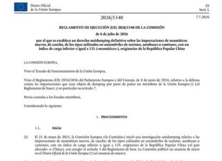 ¡¡¡La CE impone el derecho antidumping definitivo sobre las importaciones de neumáticos ‘made in China’ de turismo y camión ligero!!! Reglamento antidumping